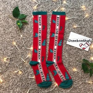 Merry Christmas Socks Green Red Tall Socks Fun Women's Men's Unisex Festive